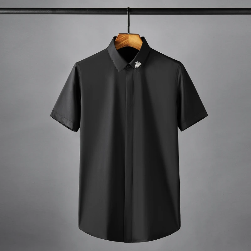 

Male Shirts Luxury Short Sleeve Metal Bees Casual Mens Dress Shirts Summer Slim Fit Party Nightclub Man Shirts 4XL