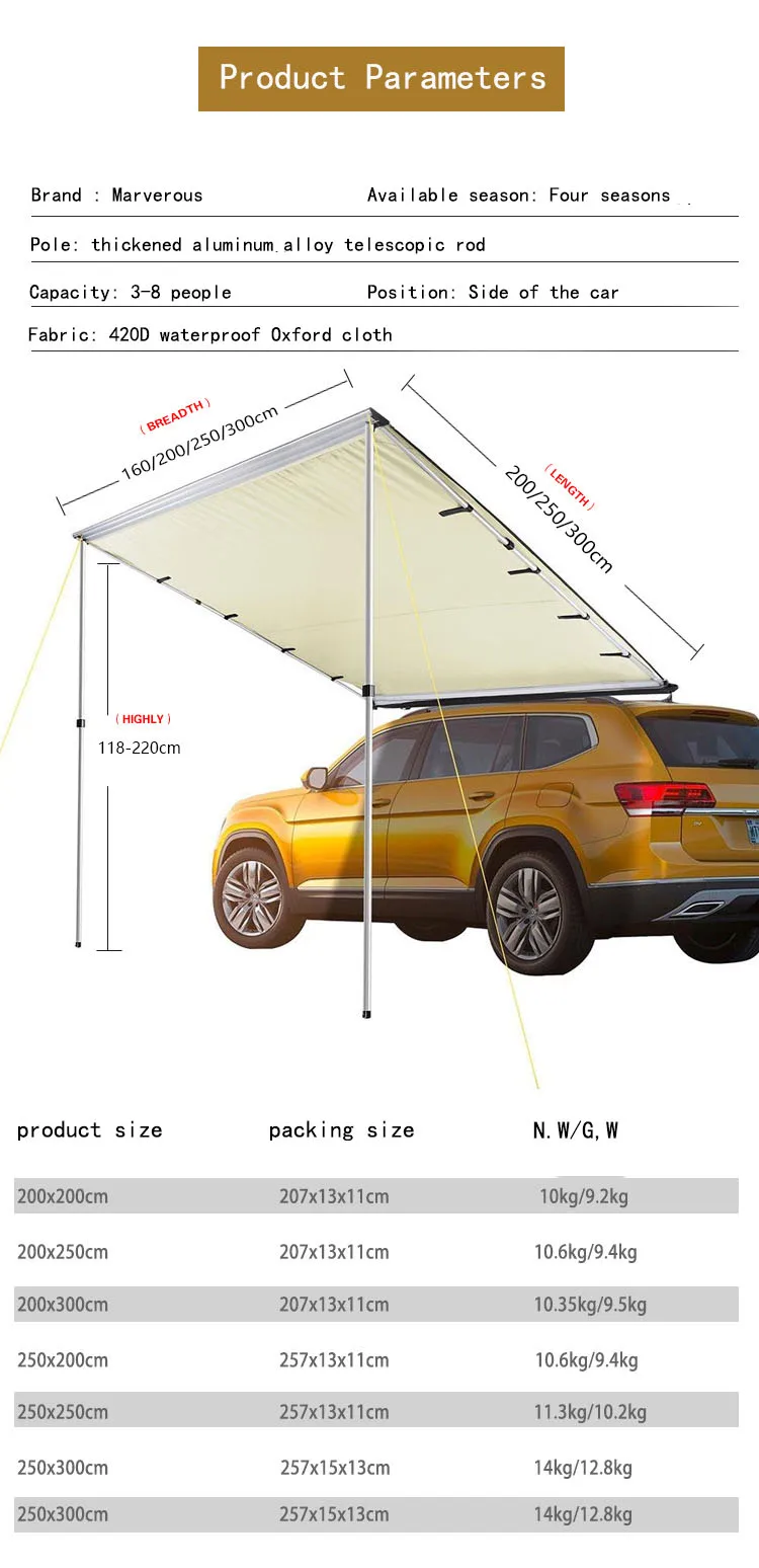 Hot selling：2025 Portable Outdoor Camping Tent Multi-Size Car Side Sunshade Awning Canopy
