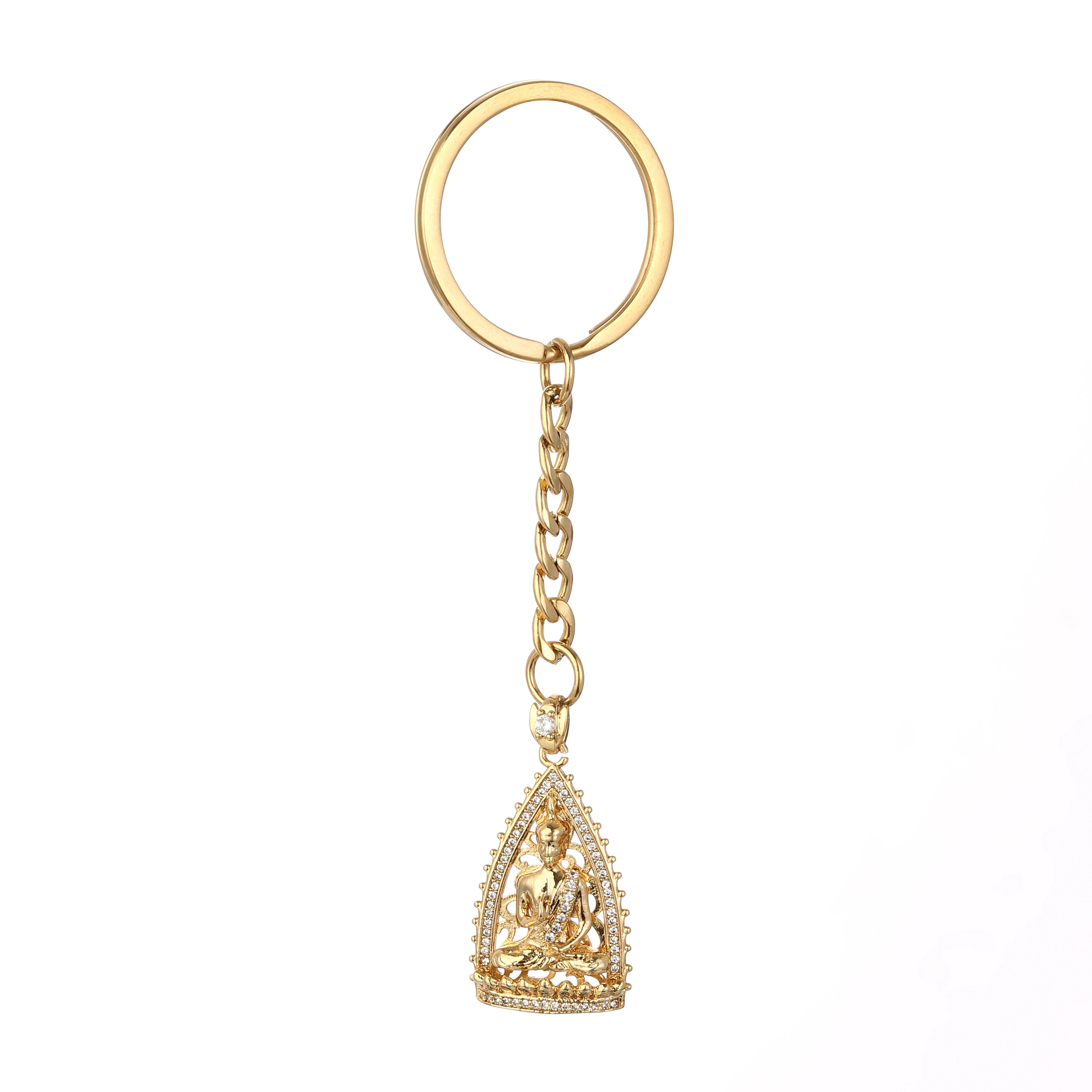 Cambodian Garden Buddha Buddhism Pendant Keychain With Cubic Zirconia Jewelry Thailand Vietnam Laos