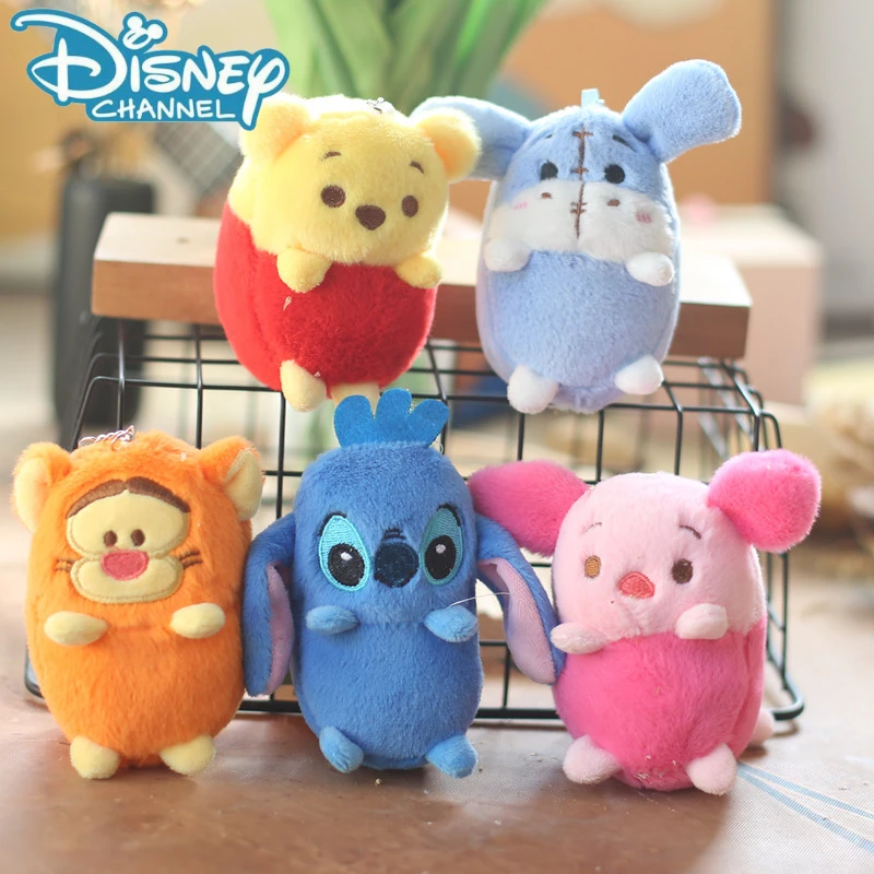 Porte-clés en peluche Disney pour enfants, accessoires de pendentif de sac mignon, dessin animé Kawaii, peut o & Stitch, Winnie Porcinet, beurre, cadeau de Noël