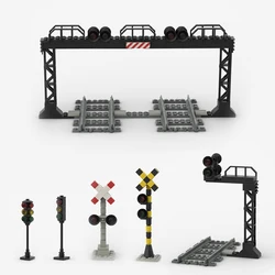 ストリート信号のmoc-ビルディングブロック、ストリートトラフィックライト、パーキングポール、都市列車ステーション、クロス、柔軟なレールブロック、DIYおもちゃ