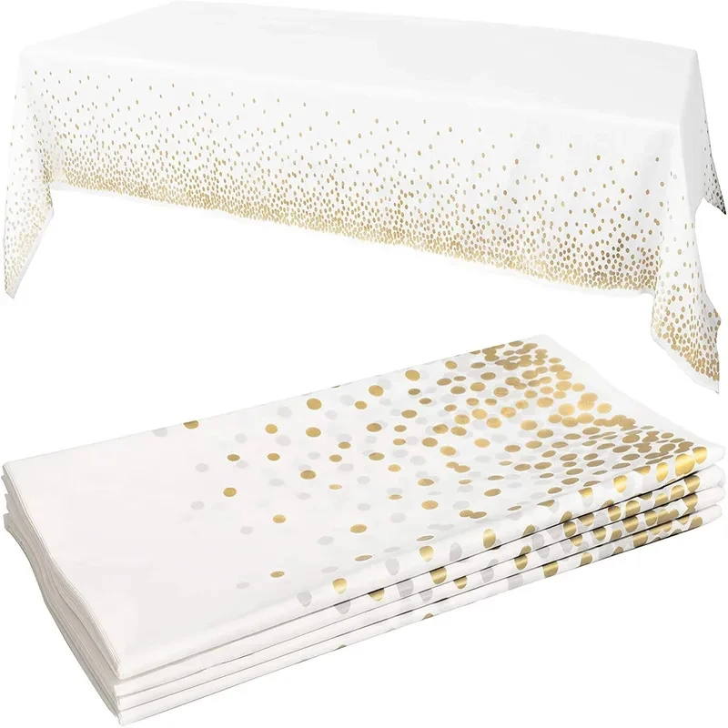 VIKAMA Disposable Gold Dot Tablecloth Waterproof Rectangle Plastic Table Cover Birthday Wedding Holiday Party Table Decor