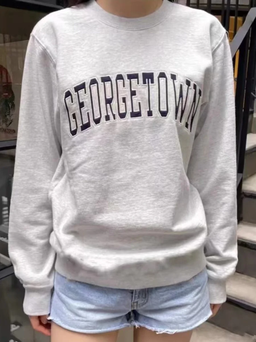 

American Retro Embroidered Letter Long Sve round Ne Loose Fit Sweatirt Casual Versatile Autumn Winter Cotton T-irt