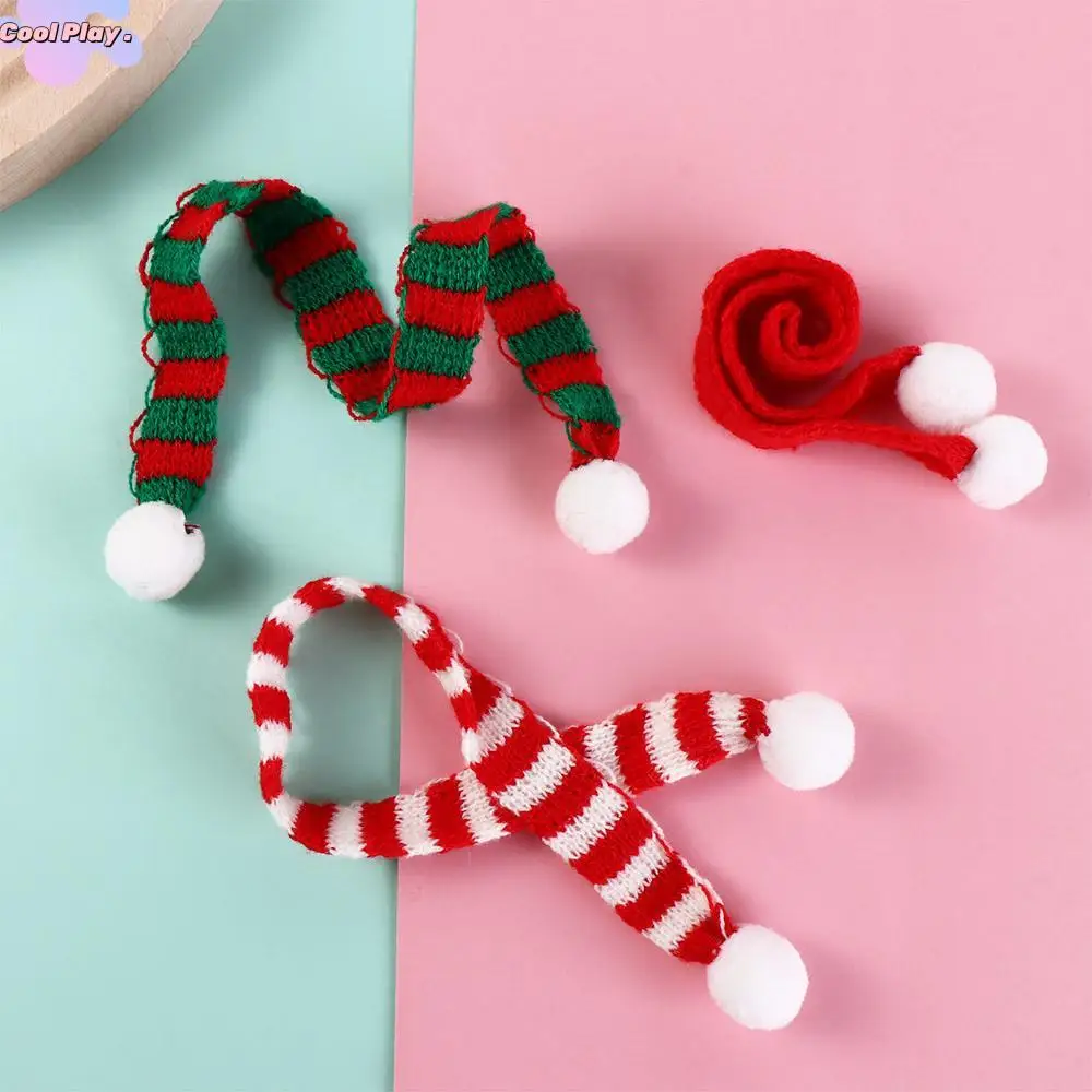 

Acrylic Fibers Mini Scarf Ornament Toy Red And White DIY Craft Knit Scarf Doll Decoration Knit Mini Mini Knitting Scarf