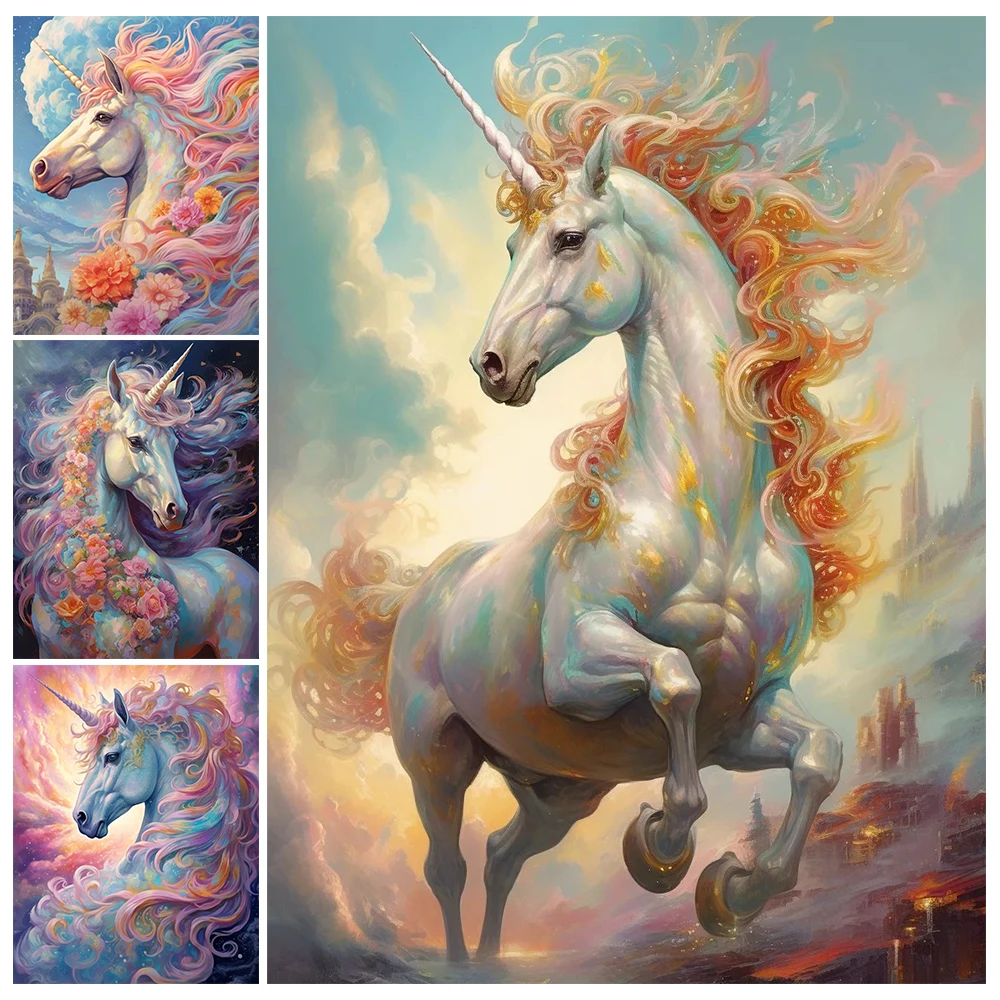 

Watercolor Flower Unicorn Cartoon Animal Poster Wall Art Canvas Painting Home Decor Wall Pictures For Living Room Unframed