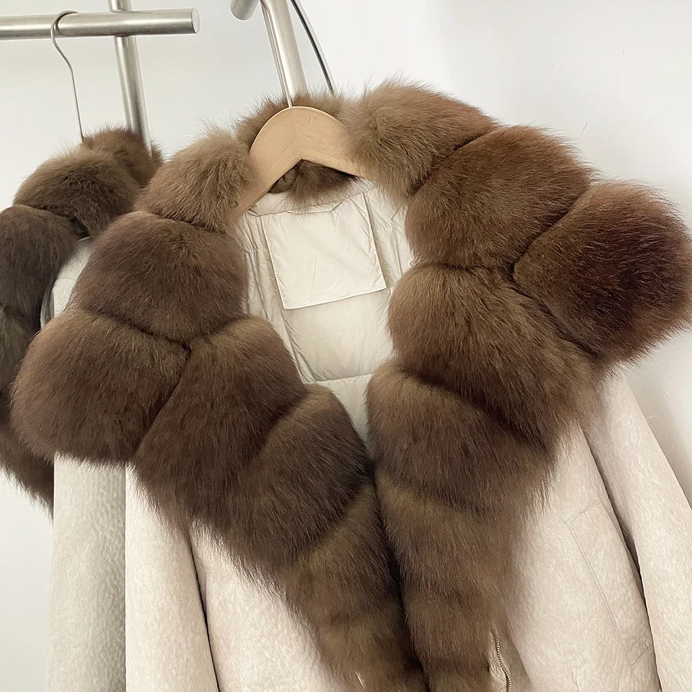 OFTBUY Winter-Daunenmäntel und -Parkas für Damen, locker geschnitten, mit großem Naturfellkragen, Entendaunenbekleidung, dicke, kurze Pufferjacke für Frauen – Detail 32