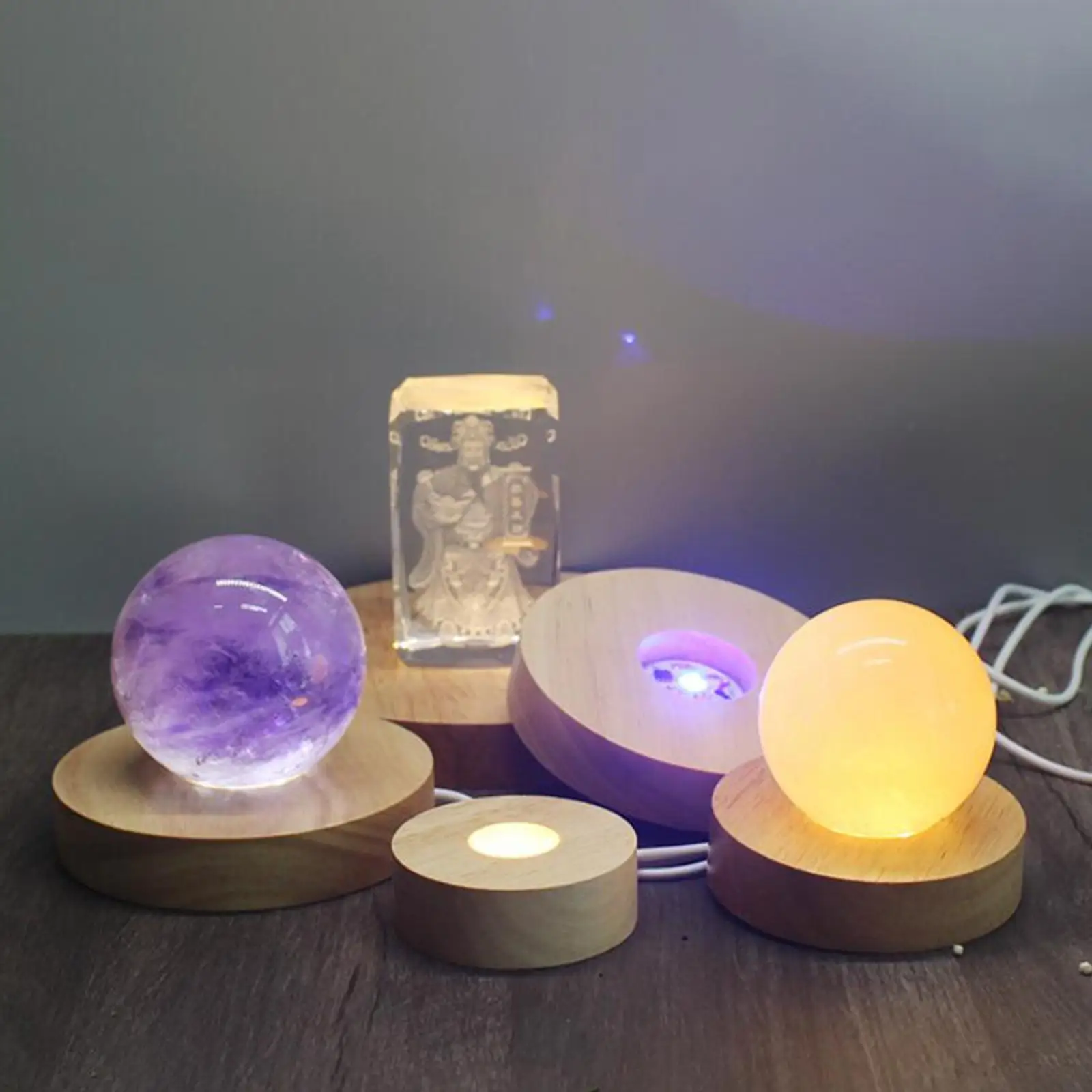 Wooden LED Light Base Acrylic Display Lamp Crafts for Crystals Art Jewelry