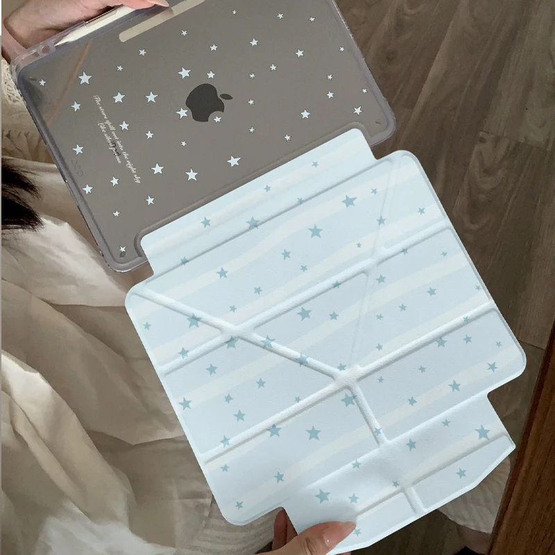 Blue Striped Star 3Y Fold iPad Case For iPad Pro 11 13in 2025 iPad Pro 12.9in Air7 10/11th M4/5 Shockproof Magnetic Buckle Cover