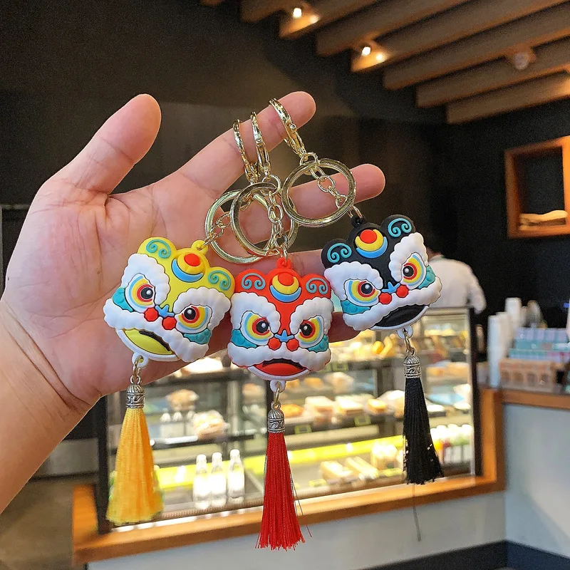 Cute Creative Chinese Style Lion Dance Cartoon Lion Dance Head Keychain  Car Key Chain Couple Bag Pendant Small Gift Doll