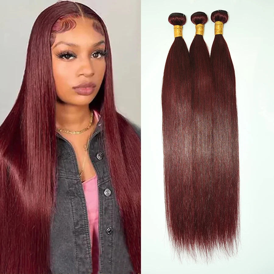 26 28 Inch Burgundy Human Hair Bundles 99j Color Straight Long Thick Brazilian Raw Hair Bundles Human Hair Extensions for Women