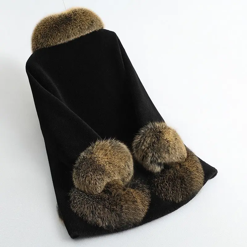 الراقية منتصف العمر الأم فو سترات من الفرو الخريف الشتاء رشاقته الدافئة تقليد معاطف فرو المنك النساء الثعلب الفراء طوق أبلى #5