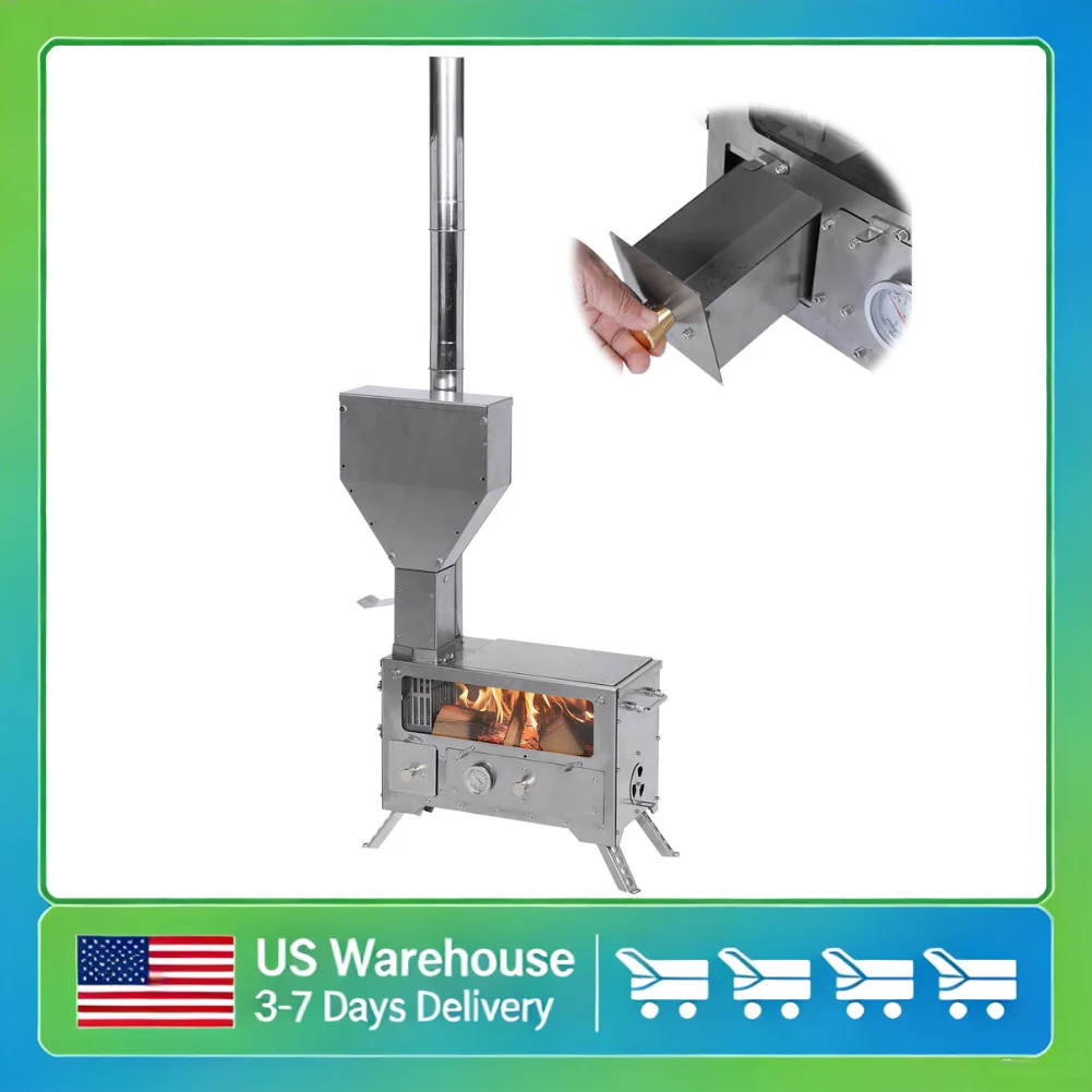 

Портативная походная печь для палаток с дымоходом и встроенной духовкой, двухтопливная конструкция для обогрева и приготовления пищи на открытом воздухе