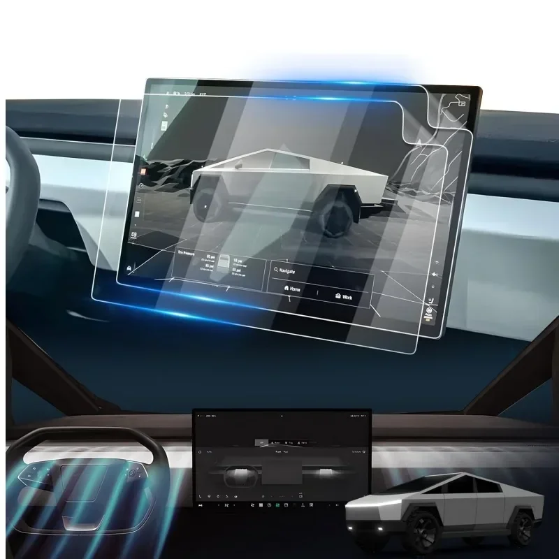 2 قطعة واقي للشاشة PET لـ Tesla Cybertruck 2024 18.5 بوصة + 9.4 بوصة البلاستيك الملاحة شاشة تعمل باللمس واقي الفيلم