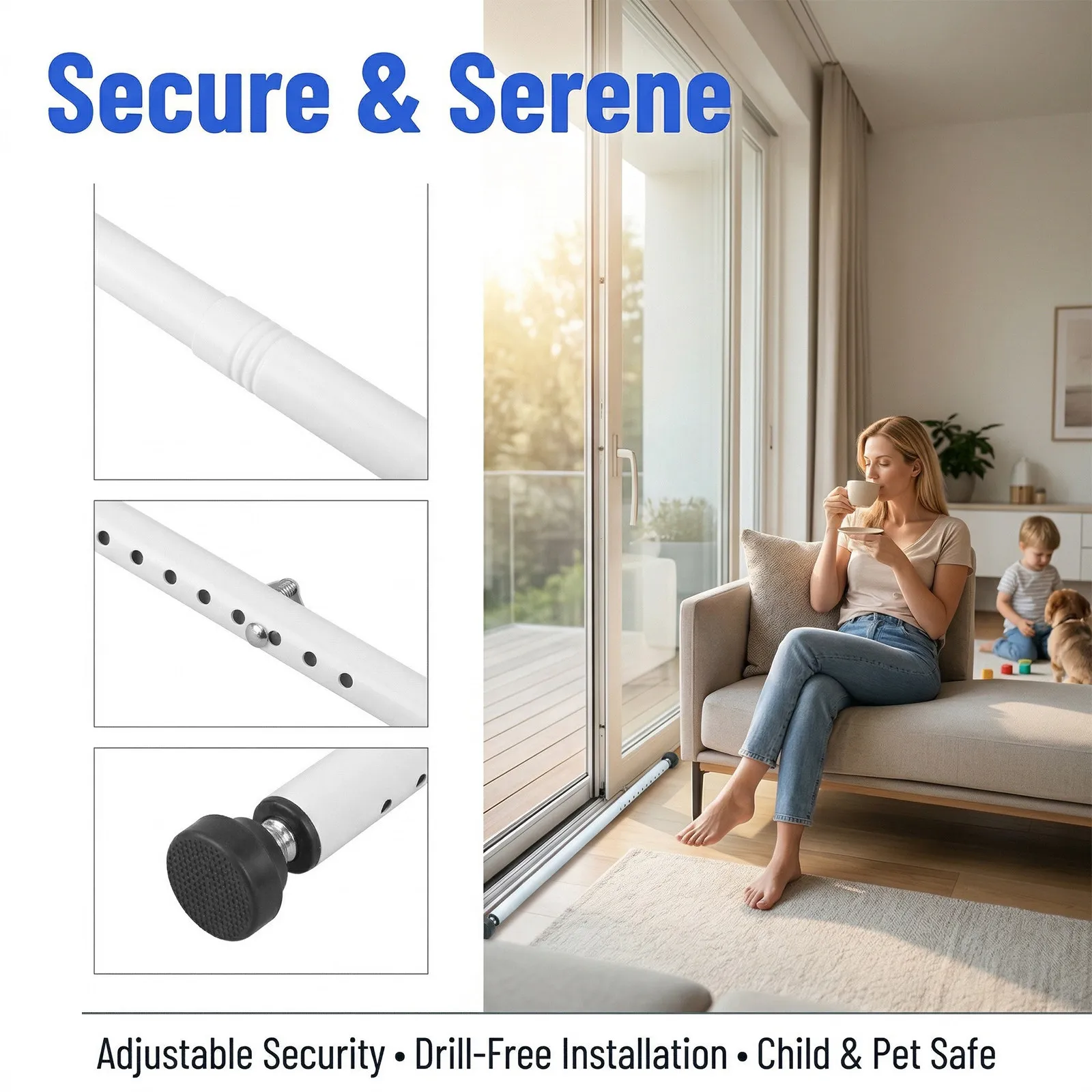 1Set Door and Window Retractable Adjustable Security Bar No Drill Installation Sliding Glass Door 17-50 Inch Metal