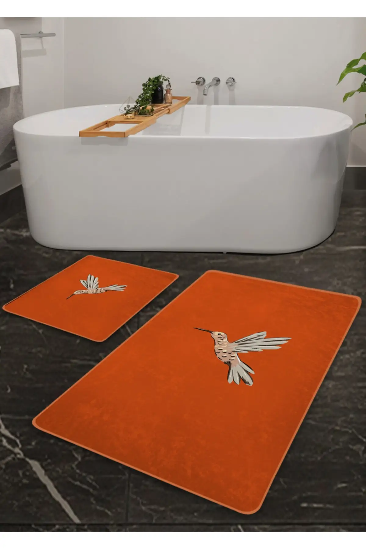 Non-Slip Base Washable Double Bath Mat Hibiskus Bird Pattern Super Absorbent Floor Anti Slip Quick Drying Bathroom Carpet easy