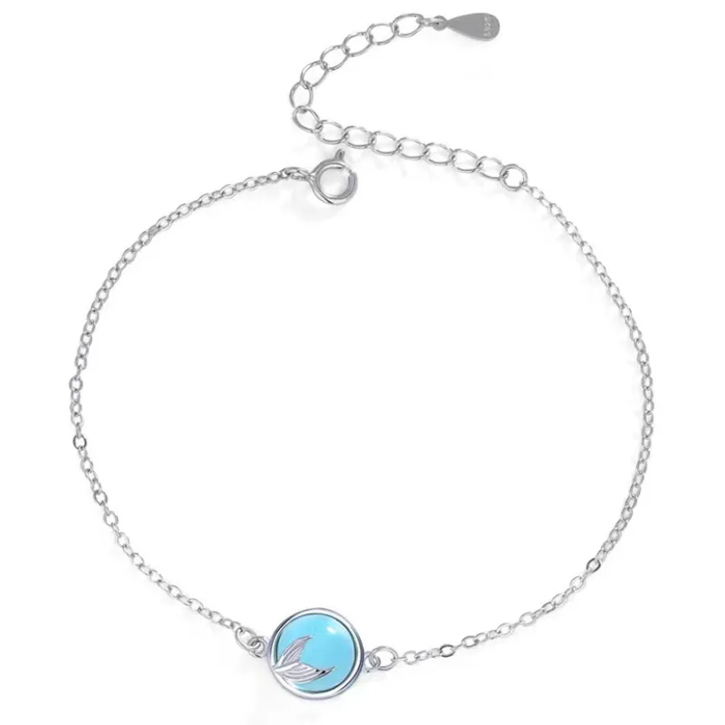 925 Silver Plated Blue Crystal Mermaid Charm Bracelet & Bangle For Women Girls Lovely Jewelry Wedding Party Gifts dz009