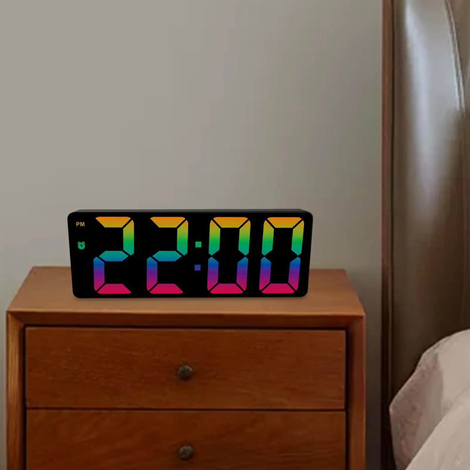 Colorful Alarm Clock Large Number Table Bedside Seniors Dimmer Battery