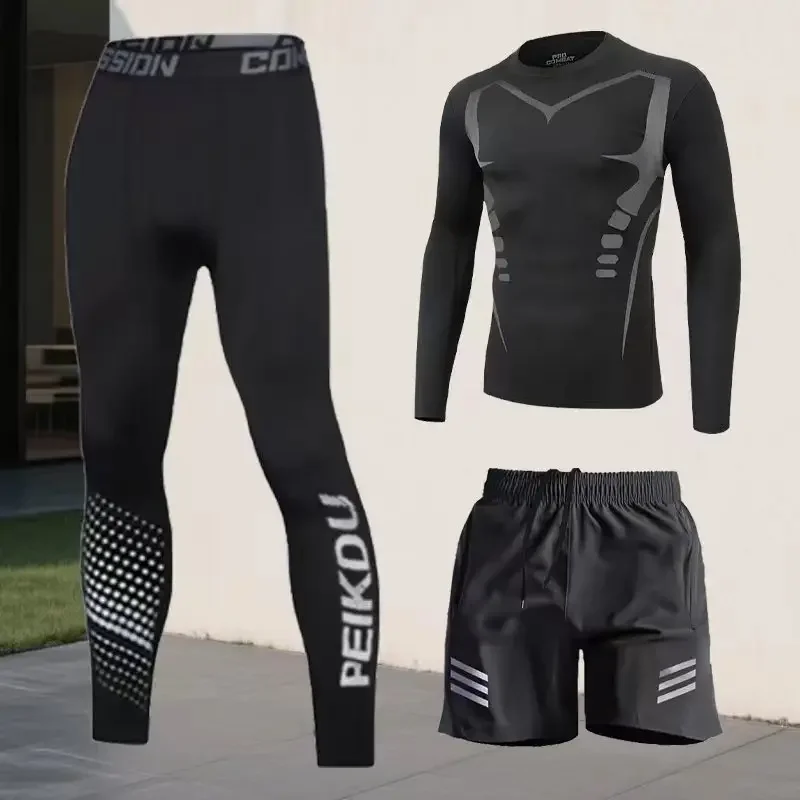 

2025 Бестселлер Спортивный беговой комплект из 3 предметов, крутой стиль, мягкий и удобный, высокая эластичность и быстро сохнет.