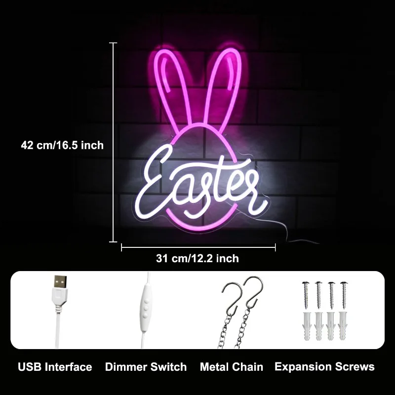 XM Easter Bunny Neon Signs LED Neon Signs for Wall Decorations Wall Bedroom Bar Party Easter Decorations for Children Gifts