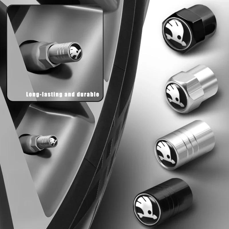 Tapas de válvula de neumático de Metal 3D, cubierta de vástagos de aire para neumático de coche, accesorios para Skoda Kamiq Kodiaq Karoq Yeti Octavia Fabia Rapid Superb, 4 Uds.