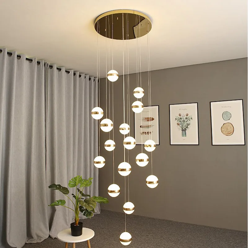 

Modern Gypsophila LED Chandelier Glass Ball Lampshade Pendant Lights For Staircase Duplex Villa Loft Living room LED String Lamp