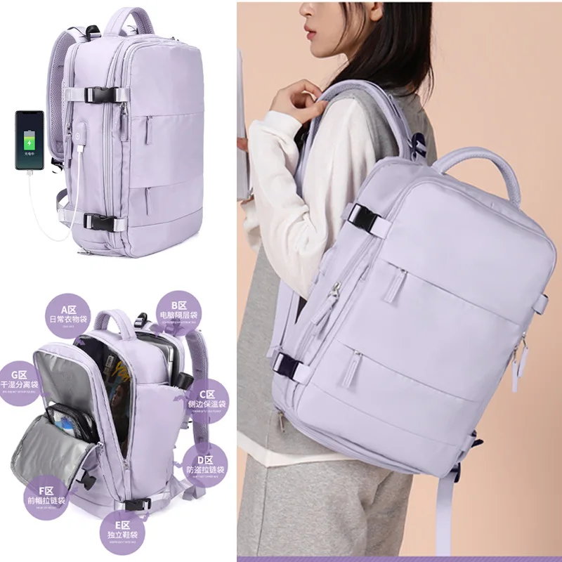 Mochila de viaje para mujer, bolsa de equipaje con carga USB para ordenador portátil, bolsillo independiente para zapatos, mochilas escolares impermeables