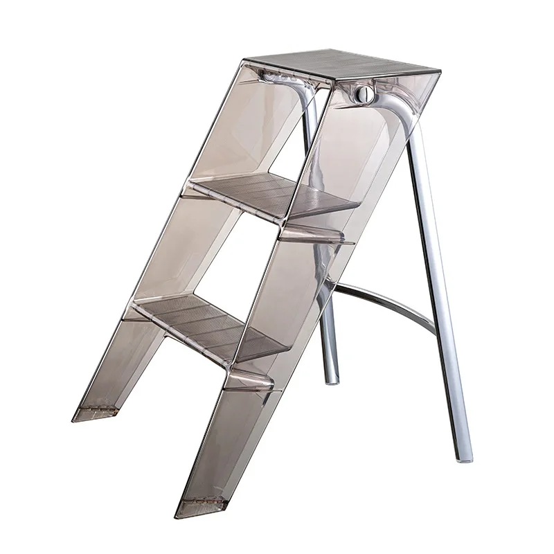 Creative Acrylic Transparent Plastic Stepladder Folding Indoor Thickened Herringbone  Storage Three-step Ladder Orange image 6