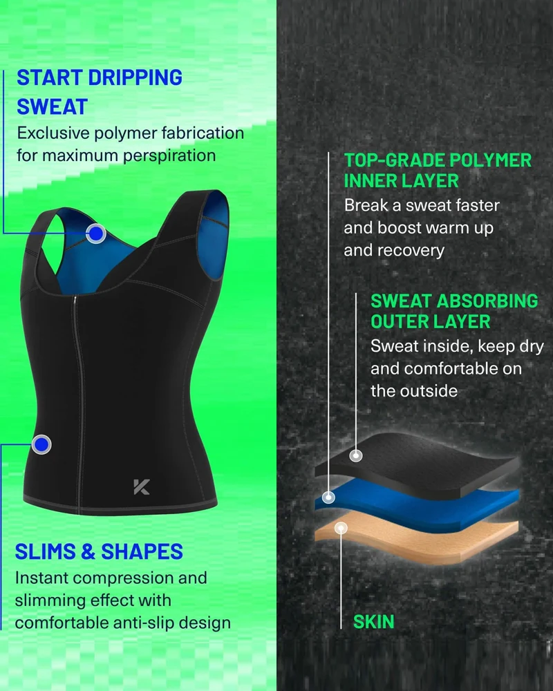 Sauna Sweat Vest Women Weight Loss Workout Tank Top Exercise Fitness Slimming Waist Trainer Body Shaper Zipper Heat Trapping Top