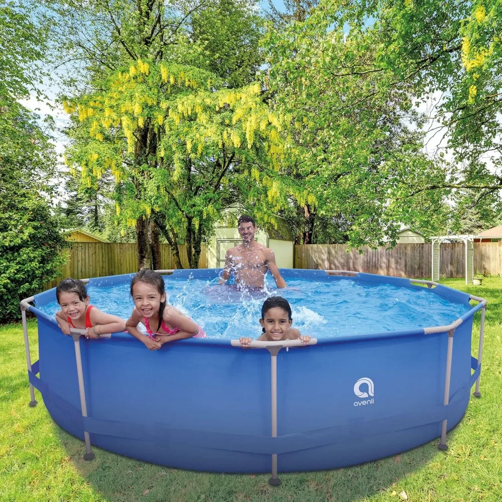 Round Metal Framed above Ground Outdoor Backyard Swimming Pool， with Simple Quick Connection Filter Pump