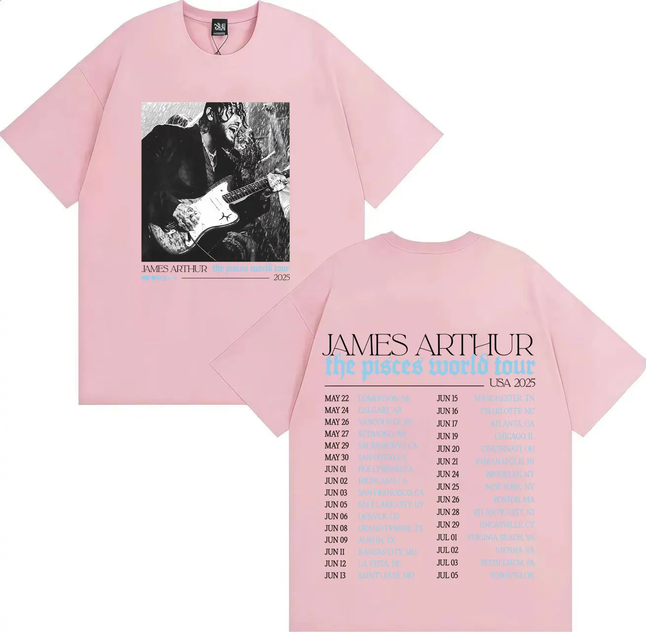 الهيب هوب جيمس آرثر الحوت جولة حول العالم تي شيرت القوطية Crewneck عادية الرجال النساء قصيرة الأكمام التي شيرت الشارع الشهير المتضخم المحملة