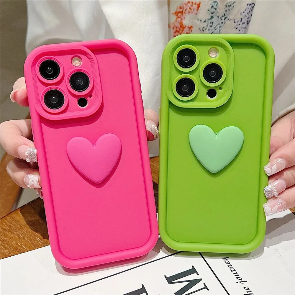 Cute 3D Love Heart Liquid Silicone Phone Case for Xiaomi Redmi Note 13 12 11 Pro Plus 4G 5G 12S 11S 10S 10 9 9S 8 12C 13C Cover