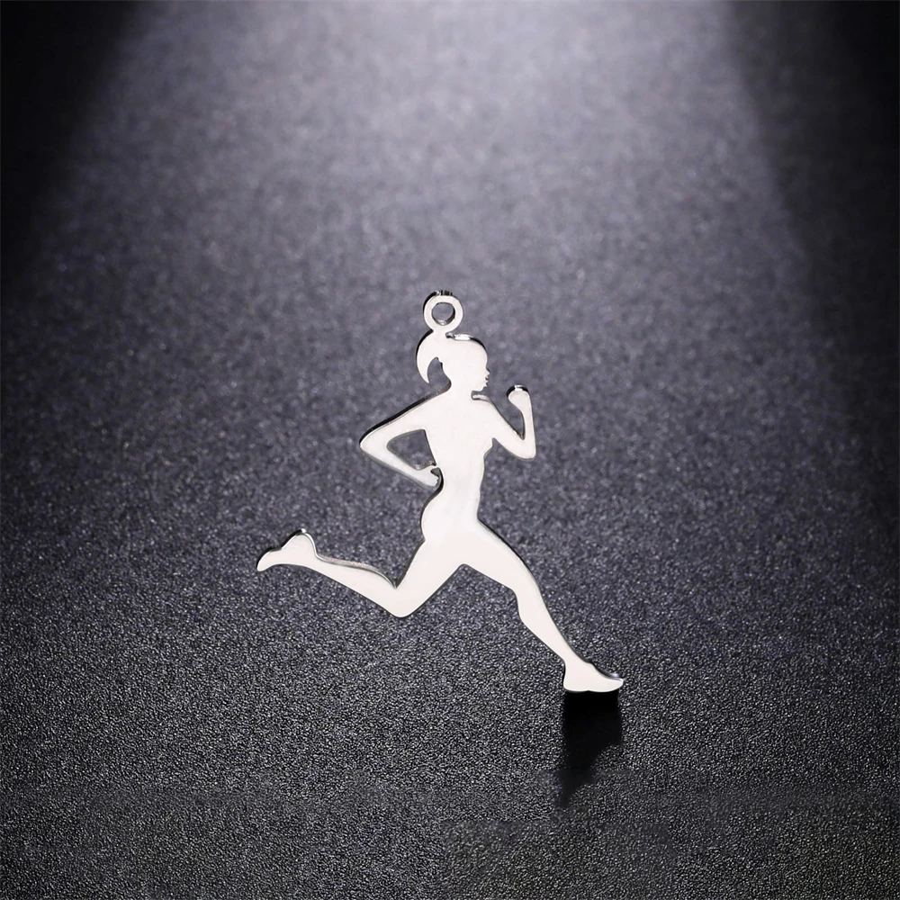 5pcs/Lot Sports Running Girl Shaped Jewelry Charms Accessory Wholesale Stainless Steel Diy Making Women Necklaces Charm Pendants