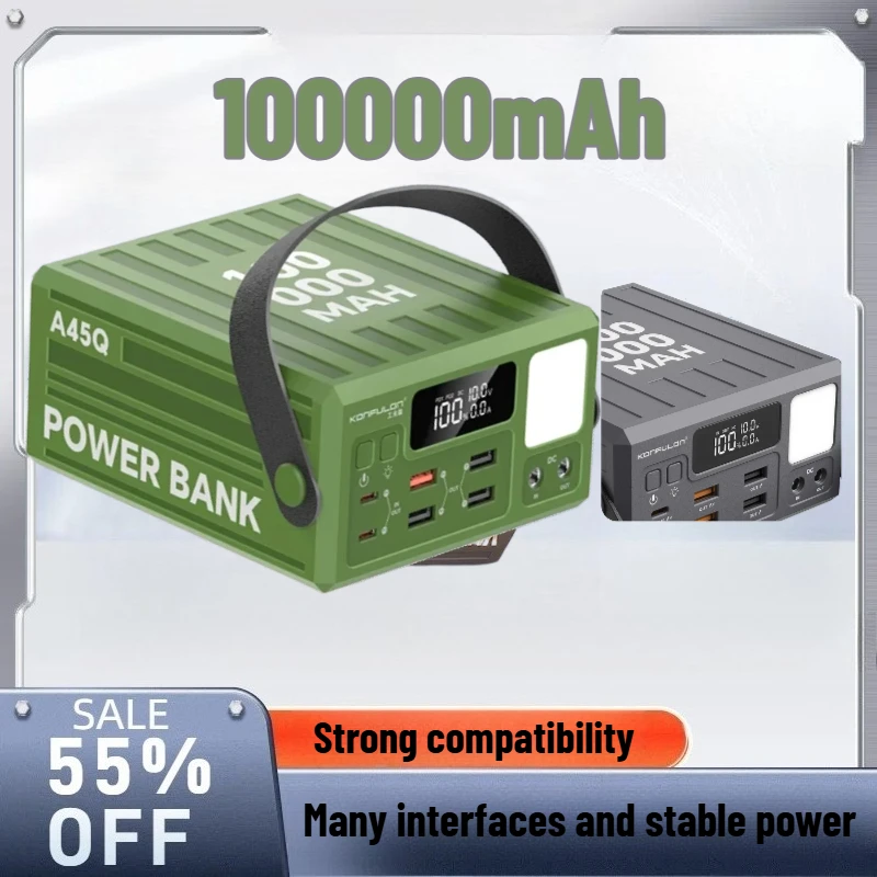 

100000mAh Camping Power Bank with 22.5W Fast Charging and LCD Screen, Portable Energy for Wilderness Adventures