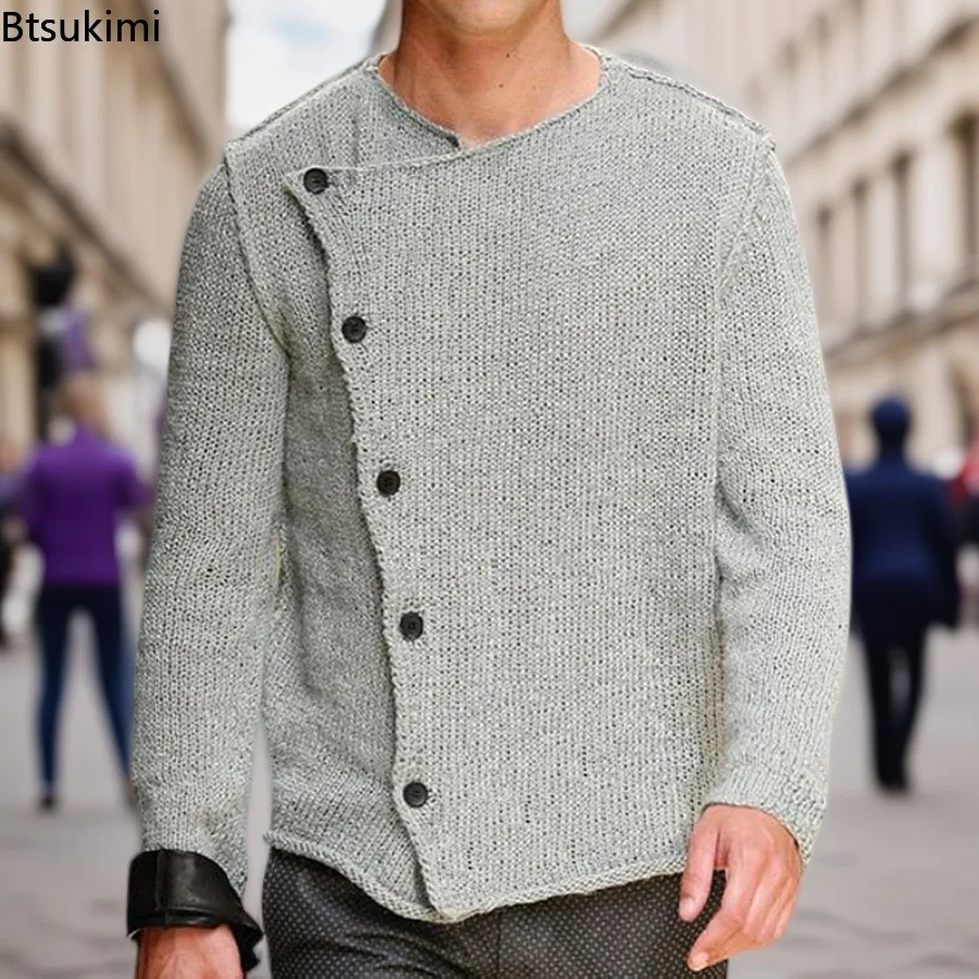 New Men's Knitting Sweaters Irregular Buttoned Design Casual Knitwear Cardigans Autumn Winter Fashion Men Clothing Sweater Coats