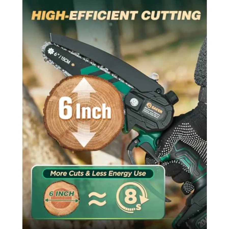 Mini motosega Saker con oliatore automatico Motoseghe da 6 pollici [2025 aggiornato] Mini motosega elettrica a batteria Piccola catena portatile portatile