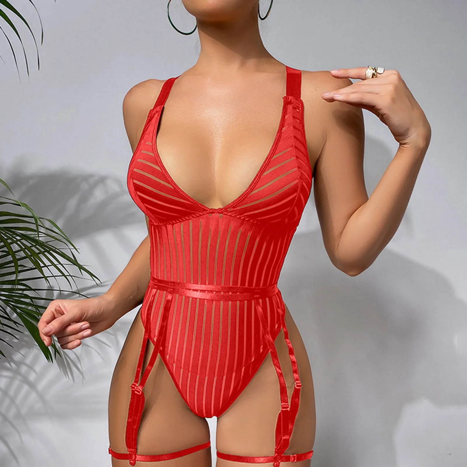 French Style Striped Erotic Playsuits Women Strap Hollow Out Backless Slim Underwear Black Erotic Lingerie Women Sexy Bodysuits