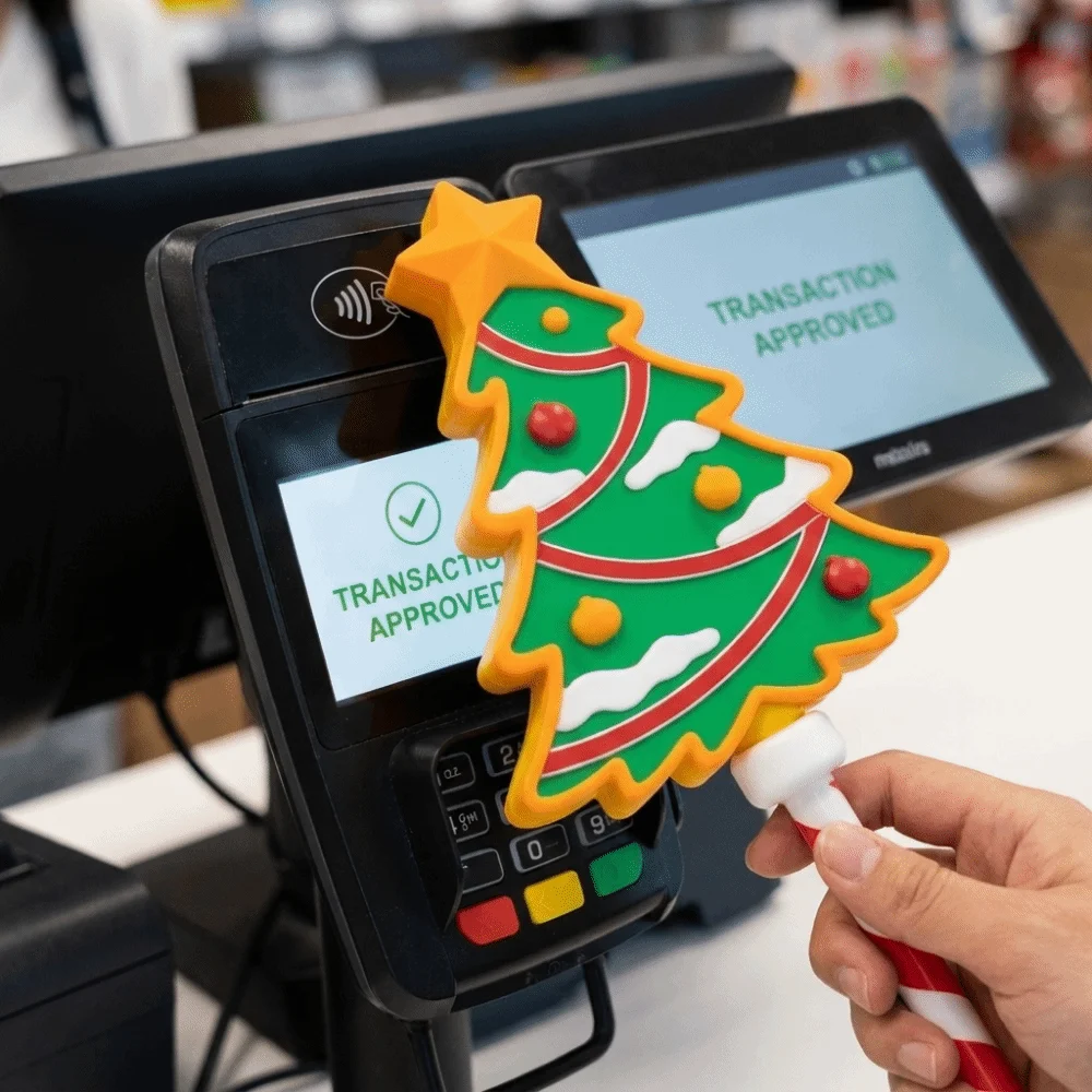3D Printed Xmas Tree Shape Magic Wand Portable Handheld Christmas Payment Magic Wand Cute Plastic Credit Card Holder