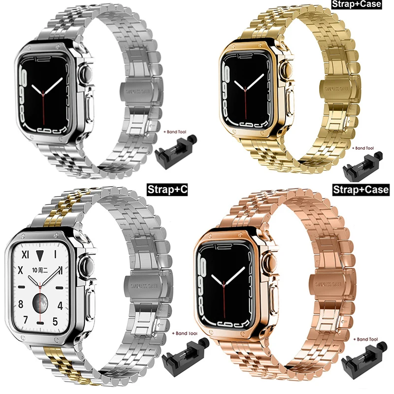 Metal band+ TPU Case For Apple watch 7 45mm 41mm 6 5 4 SE 44mm 40mm Stainless Steel Bracelet for iwatch series 3 42mm 38mm Strap tandorio 200m diver automatic watch for men pvd case 41mm dial date nh35 movement ceramic bezel steel or rubber strap