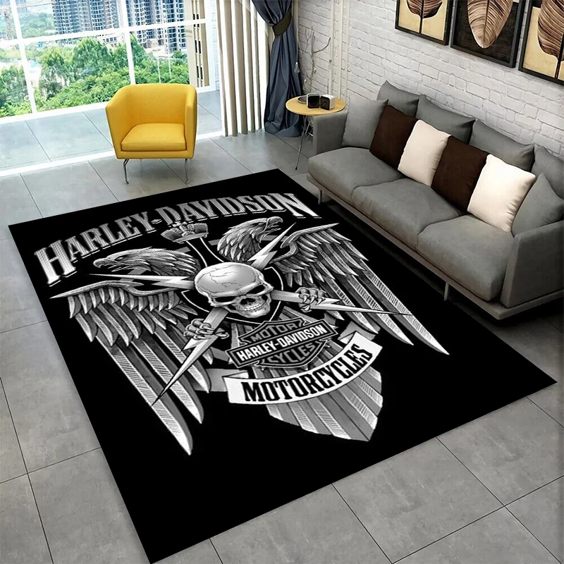Retro H-Harleys Racing Moto Non-Slip Area Rug for Living Room,Bedroom,Playroom,Soft Carpet Floor Mat Home Decor Rug Kids Room