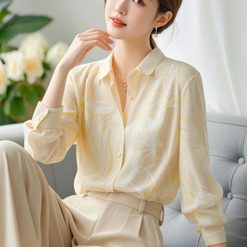 

Винтажные женские блузки с принтом, повседневные рубашки, модная свободная летняя корейская одежда, шифоновые женские топы с длинными рукавами