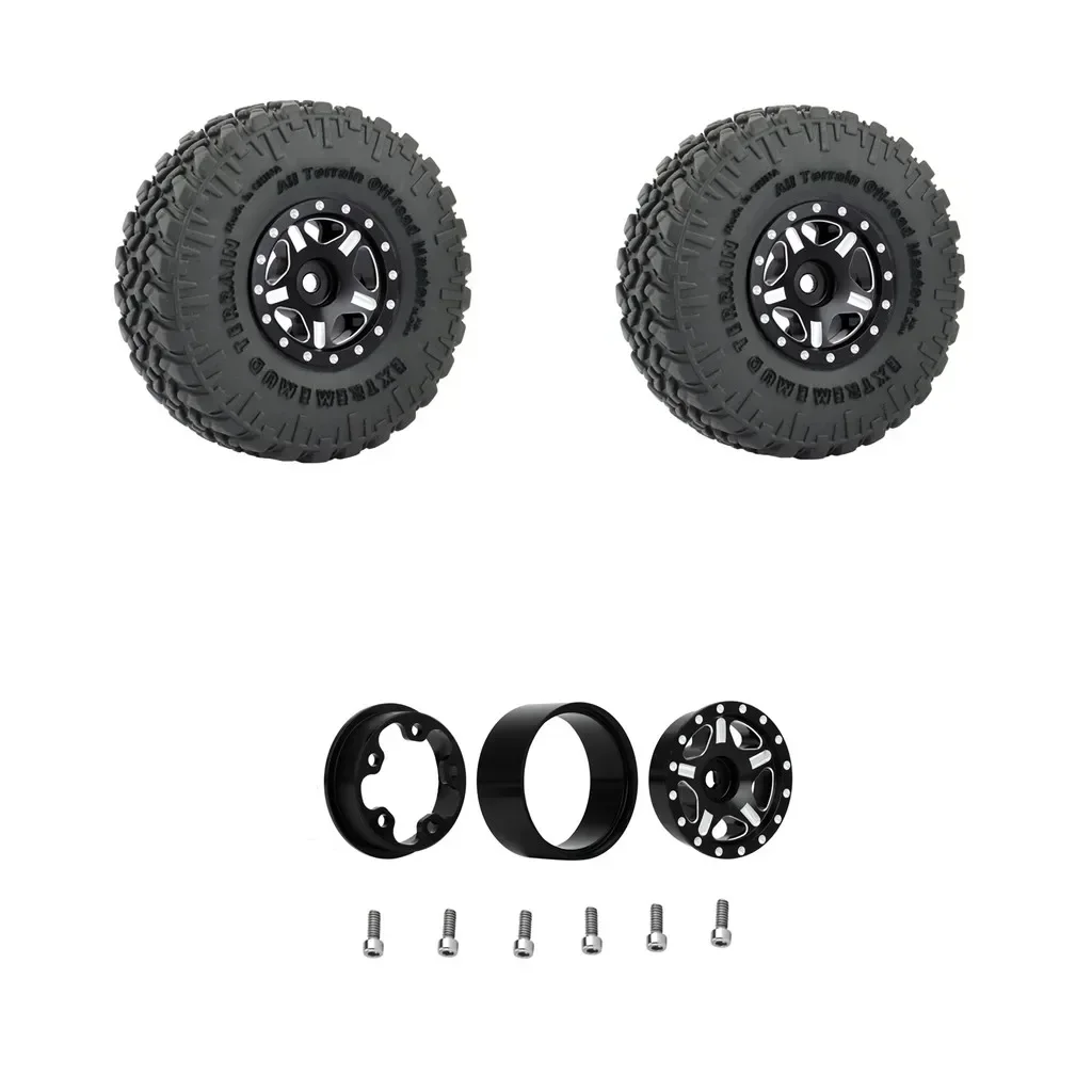 4PCS SCX24 Metall Felgen und Gummi Reifen Kit für 1/24 RC Crawler Auto Axial SCX24 90081 AXI00001 AXI00002 Rad Teile