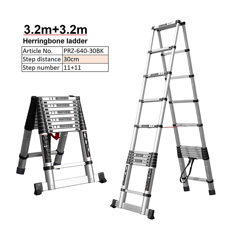 A Type Double Side 10.5 Plus 10.5 FT Telescopic Folding Step Ladder with 1 Balance Barcustom