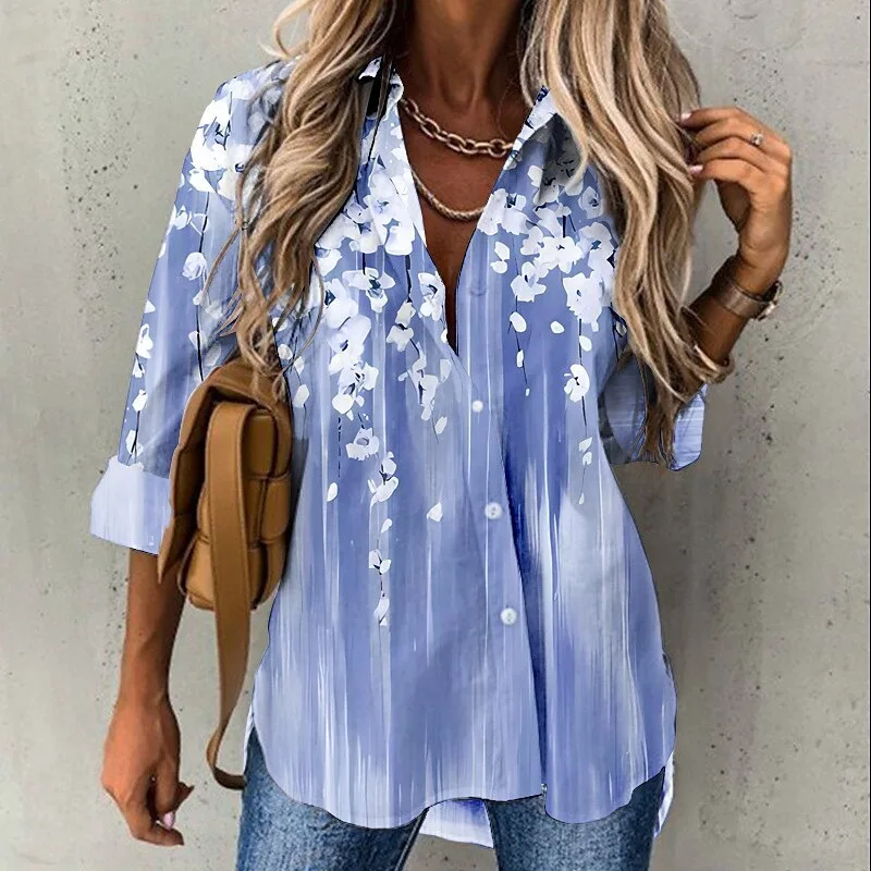 

Elegant Women's Long Sleeve Shirts Blouse 2025 Spring/summer New Floral Shirt Top Donna Camicette Donna Estive Shirts Woman