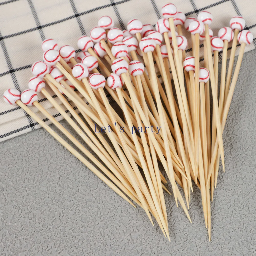 50 Stück Sport Fußball Thema Einweg Bambus Spieße Essen Picks Buffet Obst Cocktail Gabel Sticks für Kinder Geburtstags feier Dekor – Detail 8