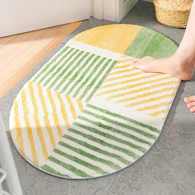 Striped Bathroom Mats Rectangular Water Absorbent Floor Carpet Non-slip Shower Mat Toilet Door Entrance Mat Bath Decoration