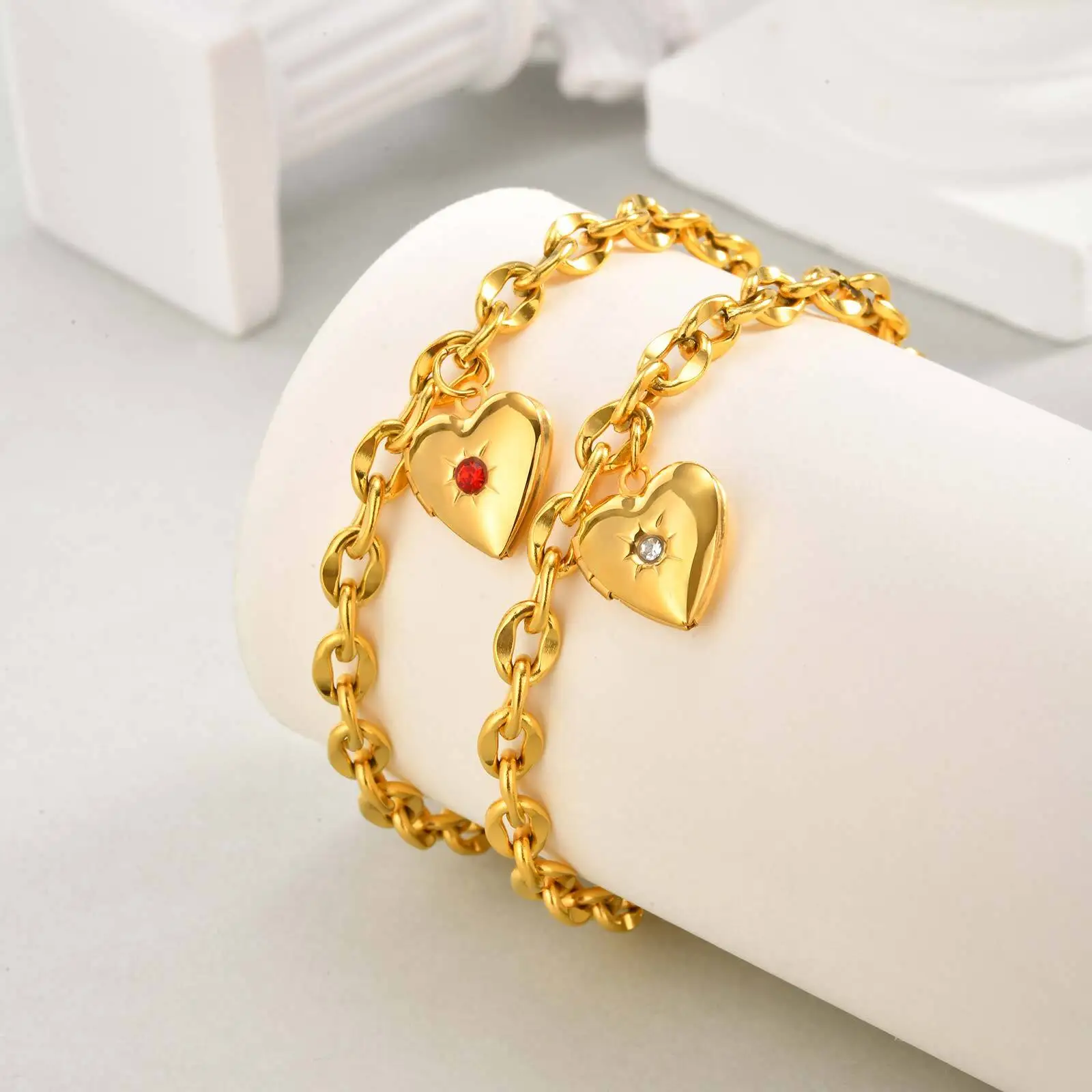 

Vnox Statement Heart Bracelet For Women Girlfriend, Stainless Steel Thick Chain Can Open Love Lock Pendant, Jewelry Gift To Her