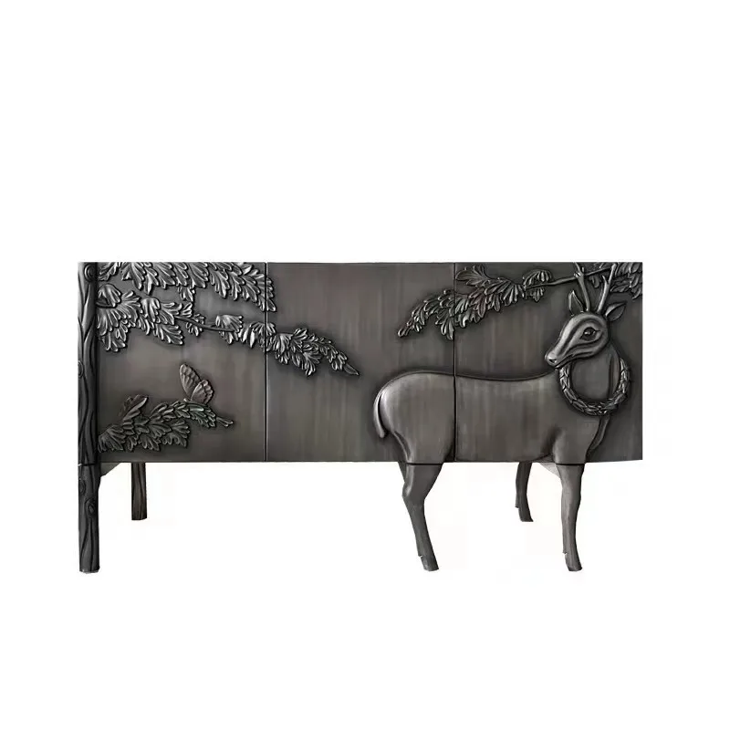 

French solid wood carving flower retro entrance cabinet American country foyer dining side cabinet B & B decoration