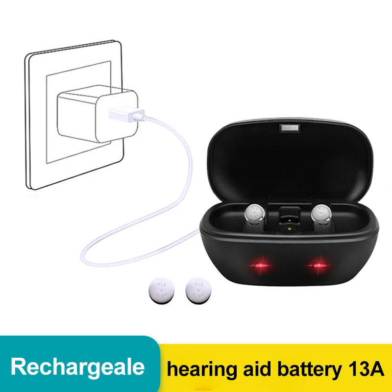 Hearing Aid Batteries 13 A13 13A P13 PR48 with Charging Case Rechargeable Cell Button Battery for BTE Hearing Aids Amplifiers