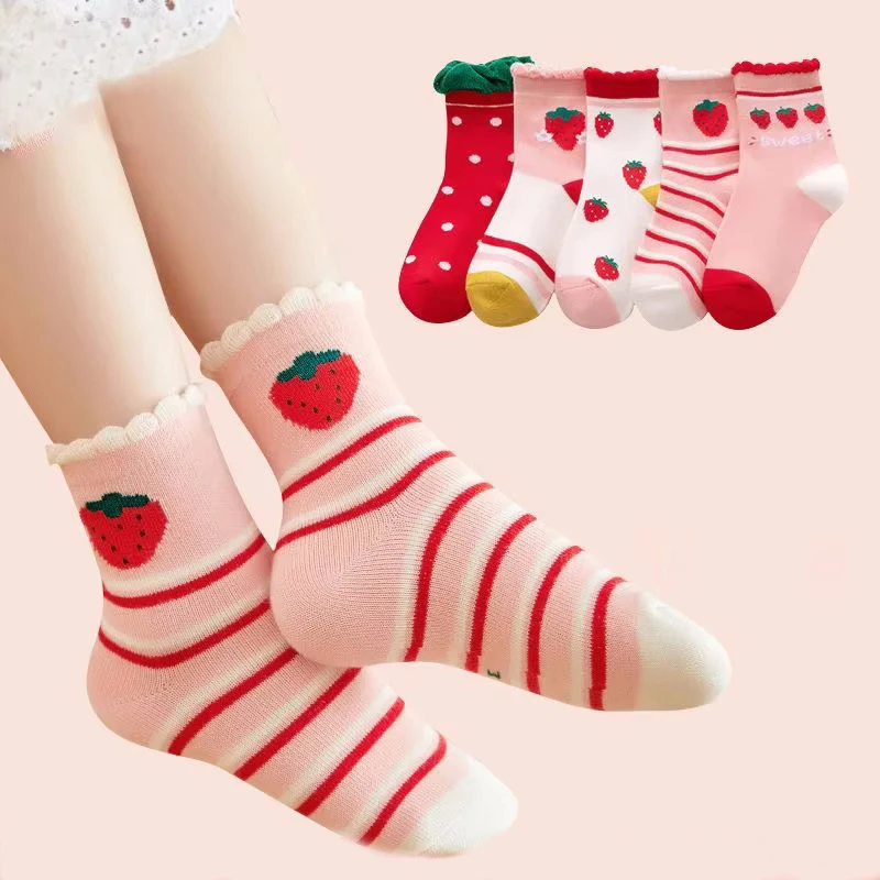 5Pairs/lot Children's Print Girl Socks Sweat Kids Socks For Girls 3-13Years Soft Child Student Sports Sock Spring Autumn New