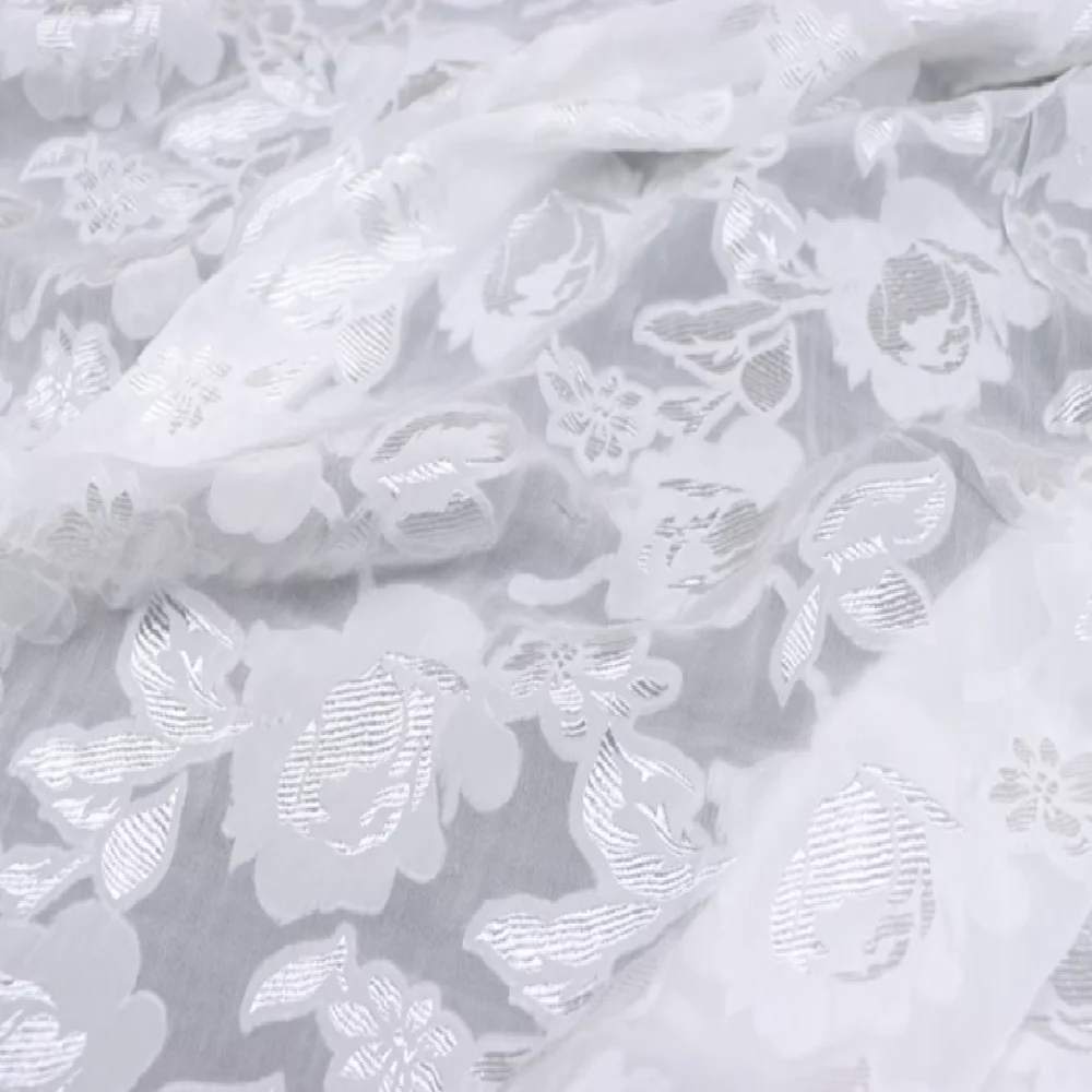 

Best Quality Wonderful White Veil Natural Material Silk Jacquard Fabric Fashionn for Women Royalty Party Wedding Dress
